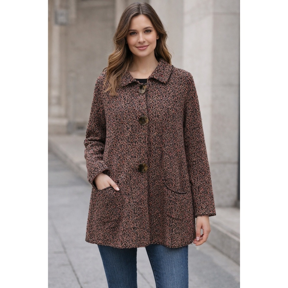 Anthropologie Willow Tweed Coatigan Multicolor‎ Boucle Jacket Pockets